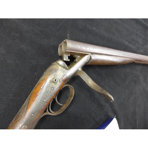 303 - A SIDE BY SIDE PINFIRE SHOTGUN, 76CM BARRELS MARKED BOOTH CONGLETON A/F