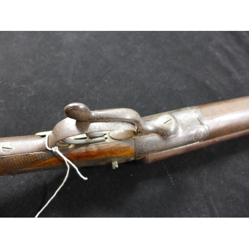 303 - A SIDE BY SIDE PINFIRE SHOTGUN, 76CM BARRELS MARKED BOOTH CONGLETON A/F