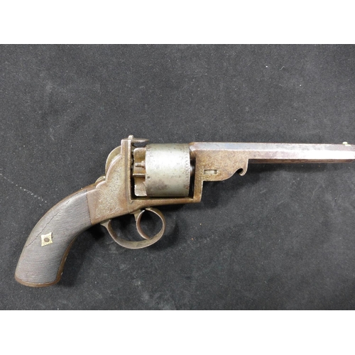 311 - A .44 CALIBRE PERCUSSION CAP SIX SHOT DOUBLE ACTION REVOLVER, 14.5CM BARREL MARKED SLINGSBY RETFORD