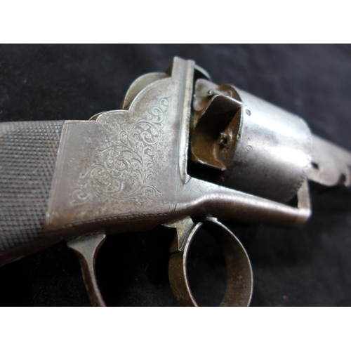 311 - A .44 CALIBRE PERCUSSION CAP SIX SHOT DOUBLE ACTION REVOLVER, 14.5CM BARREL MARKED SLINGSBY RETFORD