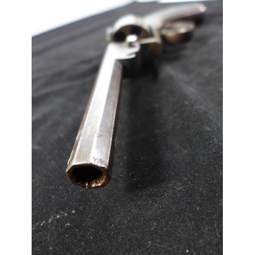 311 - A .44 CALIBRE PERCUSSION CAP SIX SHOT DOUBLE ACTION REVOLVER, 14.5CM BARREL MARKED SLINGSBY RETFORD