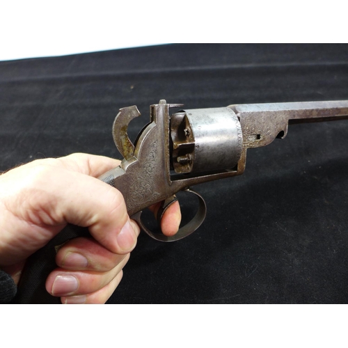 311 - A .44 CALIBRE PERCUSSION CAP SIX SHOT DOUBLE ACTION REVOLVER, 14.5CM BARREL MARKED SLINGSBY RETFORD