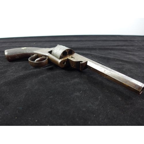 311 - A .44 CALIBRE PERCUSSION CAP SIX SHOT DOUBLE ACTION REVOLVER, 14.5CM BARREL MARKED SLINGSBY RETFORD