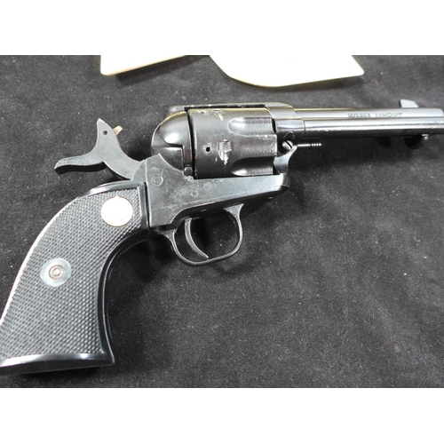 312 - A BOXED BLANK FIRING COLT SINGLE ACTION ARMY .45 REVOLVER BY SUSSEX ARMOURY, 12CM BARREL, WITH SPARE... 