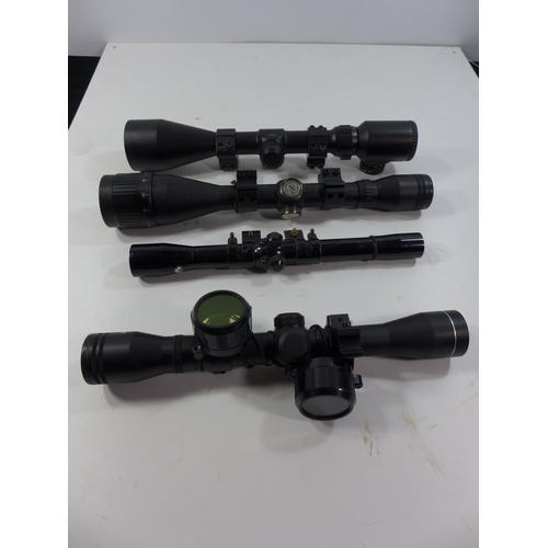 316 - FOUR ASSORTED TELESCOPIC SIGHTS, COMPRISING OPTIK 3-9 X 50E, HAMMERLI  6X42, HUBERTUS 4X20 AND A WEB... 