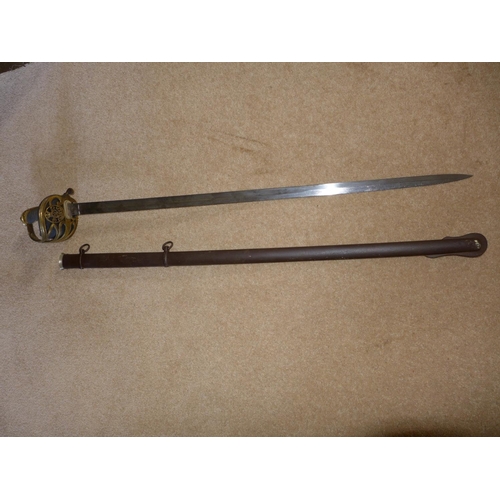 324 - A QUEEN VICTORIA 1845/1854 LIGHT INFANTRY OFFICERS SWORD, 82CM BLADE WITH ORIGINAL OWNERS INITIALS, ... 