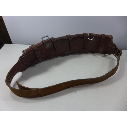 327 - AN EARLY 20TH CENTURY LEATHER FIVE SECTION MILITARY CARTRIDGE BELT