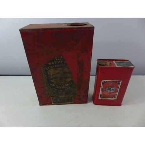 382 - TWO RED PAINTED GUN POWDER TINS