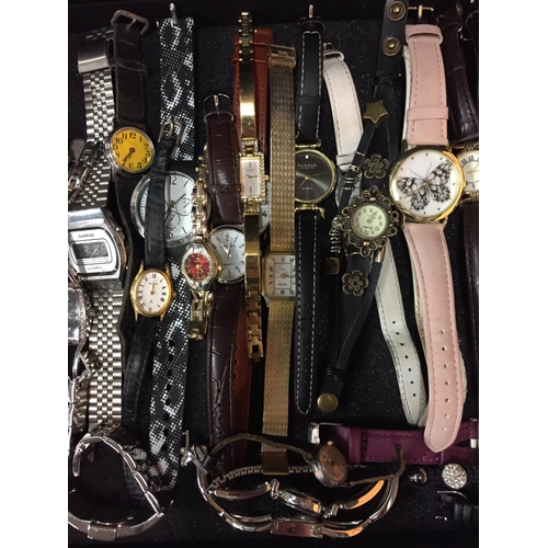 192 - A LARGE QUANTITY OF WRISTWATCHES IN A WOODEN BOX