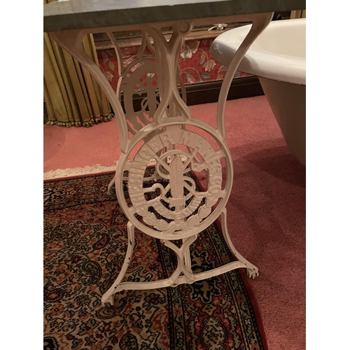 2958 - A CAST IRON TABLE WITH MARBLE TOP