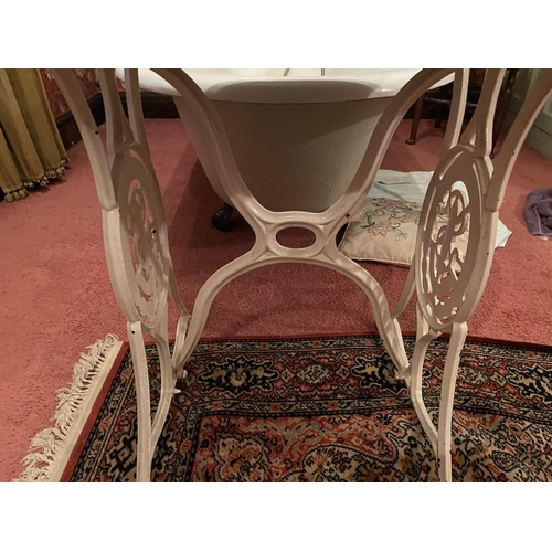 2958 - A CAST IRON TABLE WITH MARBLE TOP