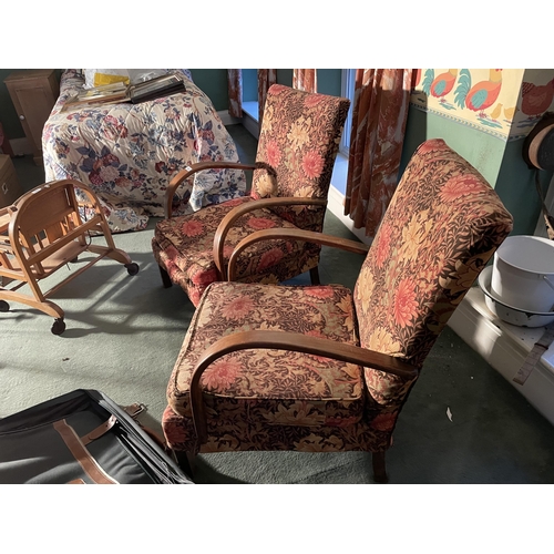 2963 - TWO OAK FRAMED ARMCHAIRS WITH FLORAL UPHOLSTERY