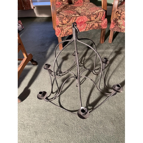 2965 - A BLACK METAL CEILING MOUNTED SIX BRANCH CANDLE HOLDER