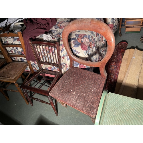 2969 - FOUR VARIOUS CHAIRS AND A SMALL LINEN BASKET SEAT