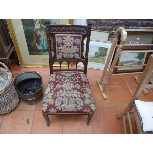 2983 - A CARVED MAHOGANY CHAIR WITH TAPESTRY SEAT