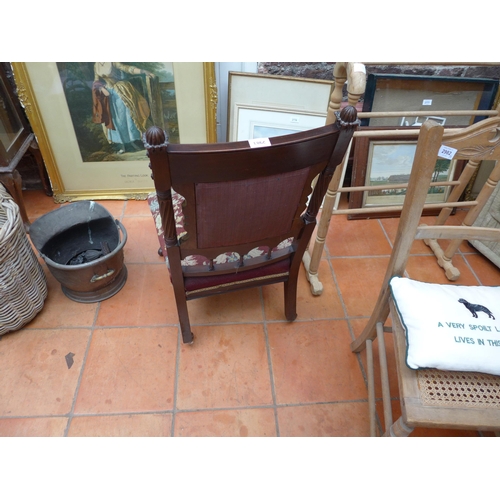 2983 - A CARVED MAHOGANY CHAIR WITH TAPESTRY SEAT