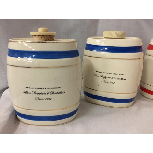 13 - FIVE WADE CERAMIC BARRELS TO INCLUDE GIN, RUM, SCOTCH AND COGNAC 12CM HIGH