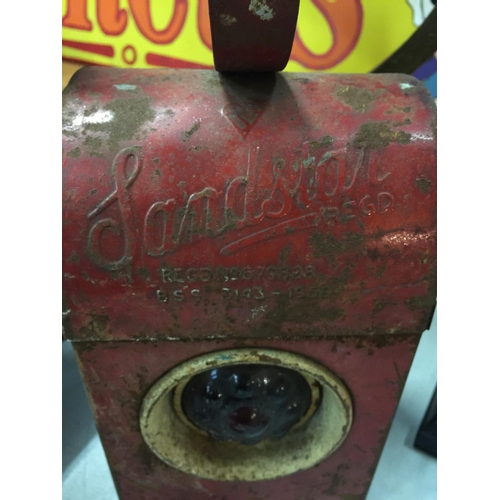 16 - A VINTAGE RED SANDSTAR ROAD LAMP