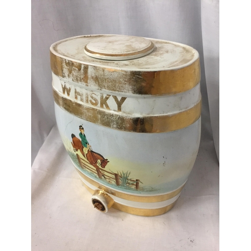 35 - A LARGE CERAMIC WHISKY BARREL (STOPPER A/F), HEIGHT 32CM