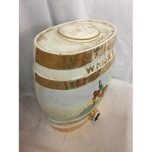 35 - A LARGE CERAMIC WHISKY BARREL (STOPPER A/F), HEIGHT 32CM