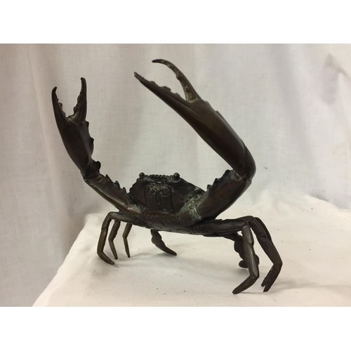 38 - A POSSIBLY BRONZE RAISED CRAB ORNAMENT, ARM A/F