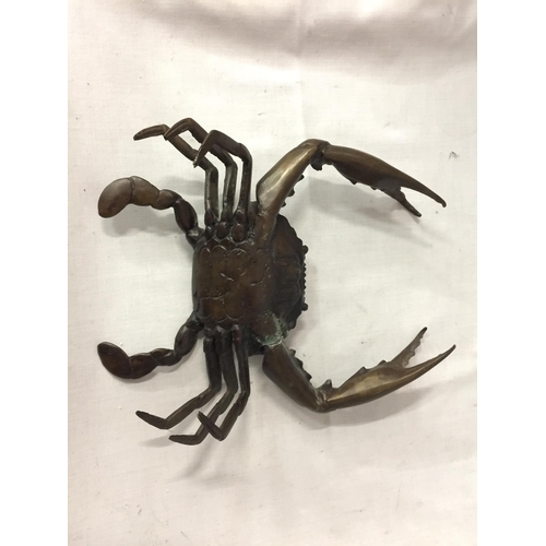 38 - A POSSIBLY BRONZE RAISED CRAB ORNAMENT, ARM A/F