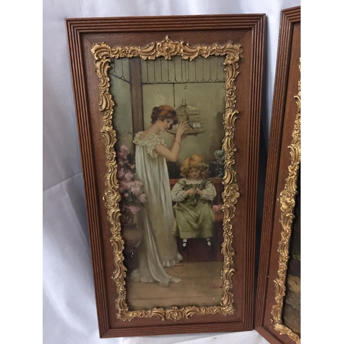 59 - TWO HAND TINTED PRINTS OF VICTORIAN LADIES AND CHILDREN BY MAUDE GOODMAN  -  EACH IN AN OAK AND DECO... 