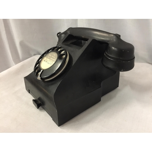 9 - A VINTAGE BLACK 1950'S BAKELITE GPO ROTARY DIAL TELEPHONE WITH PULL OUT CARD TRAY