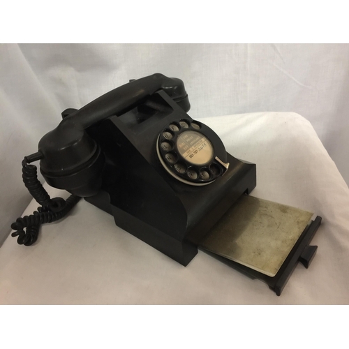 9 - A VINTAGE BLACK 1950'S BAKELITE GPO ROTARY DIAL TELEPHONE WITH PULL OUT CARD TRAY