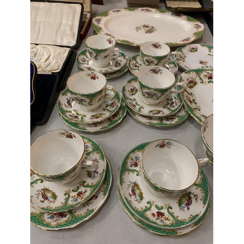 190 - A QUANTITY OF GROSVENOR CHINA IN A PRETTY 'RUTLAND' PATTERN TO INCLUDE TRIOS, CREAM JUG, SUGAR BOWL,... 