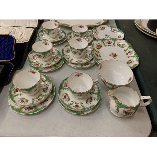 190 - A QUANTITY OF GROSVENOR CHINA IN A PRETTY 'RUTLAND' PATTERN TO INCLUDE TRIOS, CREAM JUG, SUGAR BOWL,... 