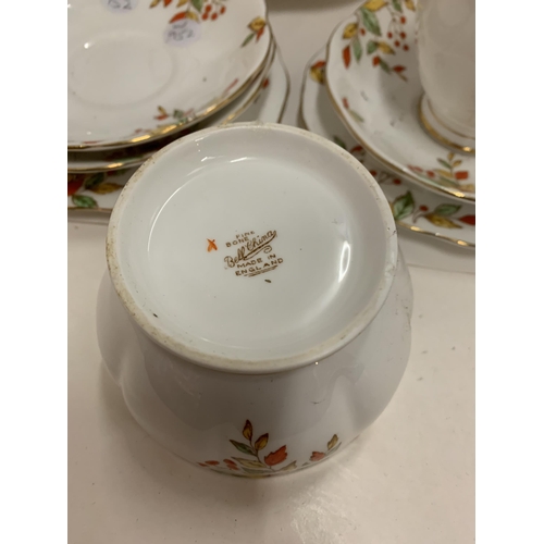 226 - BELL CHINA CUPS, SAUCERS, PLATES, ETC IN A DELICATE ORANGE, YELLOW AND GREEN FLORAL PATTERN