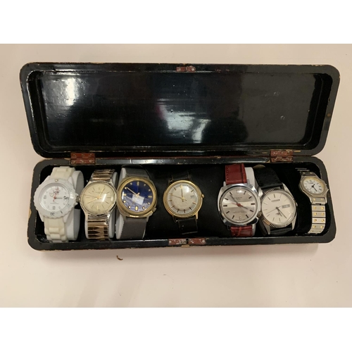 118 - A PAINTED BOX OF WRISTWATCHES TO INCLUDE CITIZEN, ICE, ETC