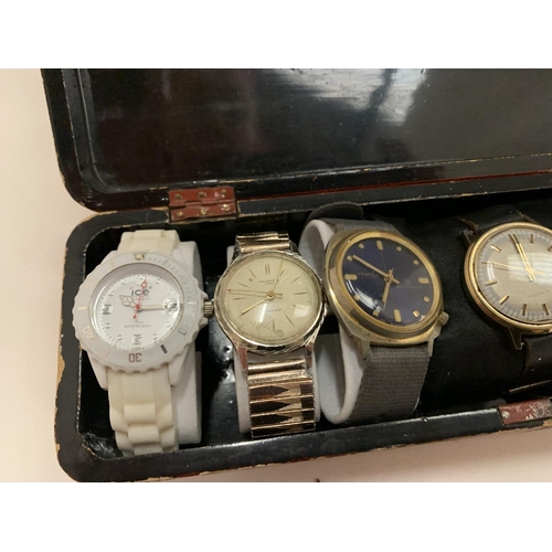 118 - A PAINTED BOX OF WRISTWATCHES TO INCLUDE CITIZEN, ICE, ETC