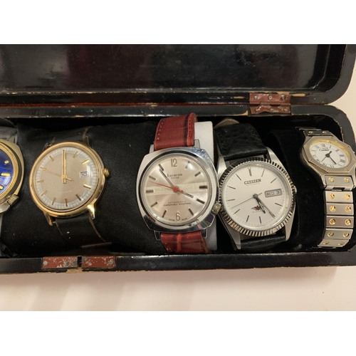 118 - A PAINTED BOX OF WRISTWATCHES TO INCLUDE CITIZEN, ICE, ETC