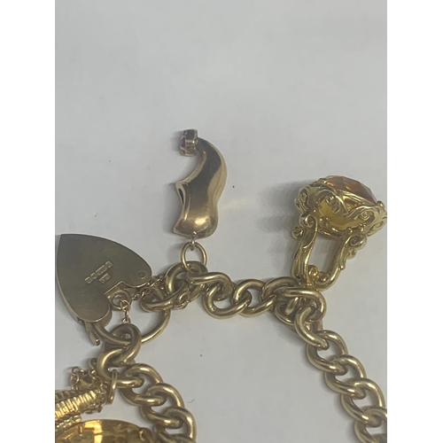 501 - A 9 CARAT GOLD CHARM BRACELET WITH NINE CHARMS TO INCLUDE A 1900 VICTORIA GOLD SOVEREIGN IN A MOUNT ... 