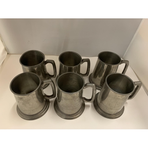 90 - SIX PEWTER GLASS BOTTOMED TANKARDS