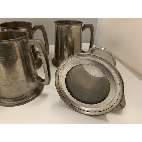 90 - SIX PEWTER GLASS BOTTOMED TANKARDS