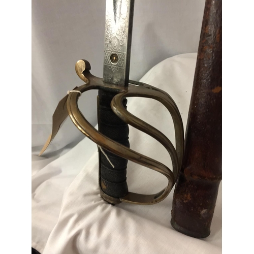 406 - AN 1849 PATTERN ARTILLERY OFFICERS SWORD, 83CM BLADE, WITH ACID ETCHED DECORATION, MARTIN HALL & CO ... 