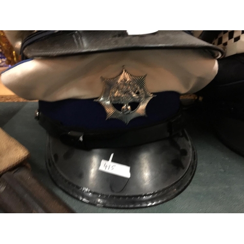 415 - NINE ASSORTED POLICE HATS, TO INCLUDE QUEENSLAND, GERMAN U.S. ETC