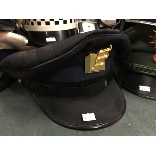 415 - NINE ASSORTED POLICE HATS, TO INCLUDE QUEENSLAND, GERMAN U.S. ETC