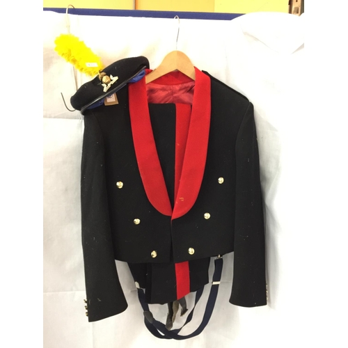 432 - A ROYAL ARTILLERY MESS UNIFORM COMPRISING JACKET AND TROUSERS AND A LANCASHIRE FUSILIERS BERET