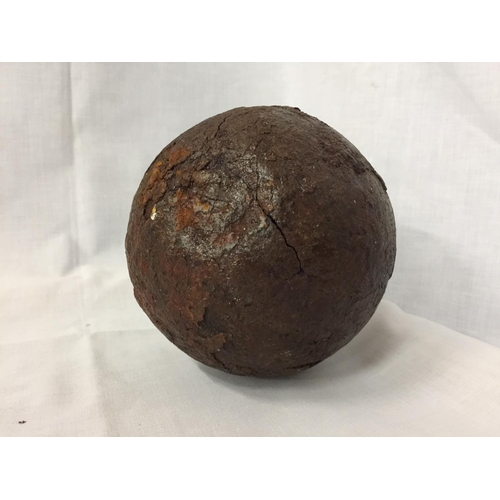 451 - A LARGE CANNON BALL FROM H.M.S. ASSOCIATION WHICH SANK IN 1707