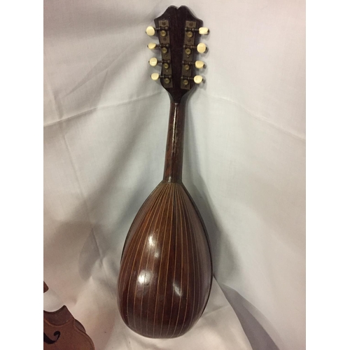 488 - A VINTAGE MANDOLIN TOGETHER WITH VIOLIN (A/F)