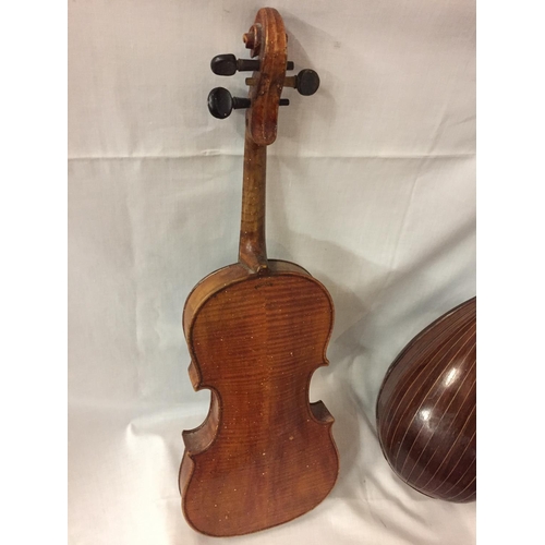 488 - A VINTAGE MANDOLIN TOGETHER WITH VIOLIN (A/F)