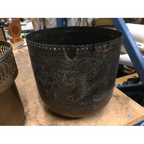 493 - TWO BRASS PLANT POTS