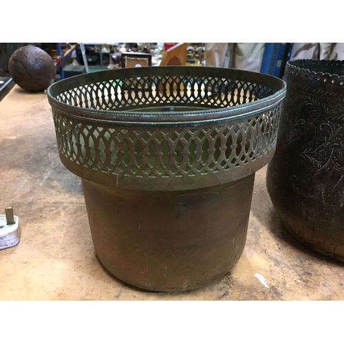 493 - TWO BRASS PLANT POTS