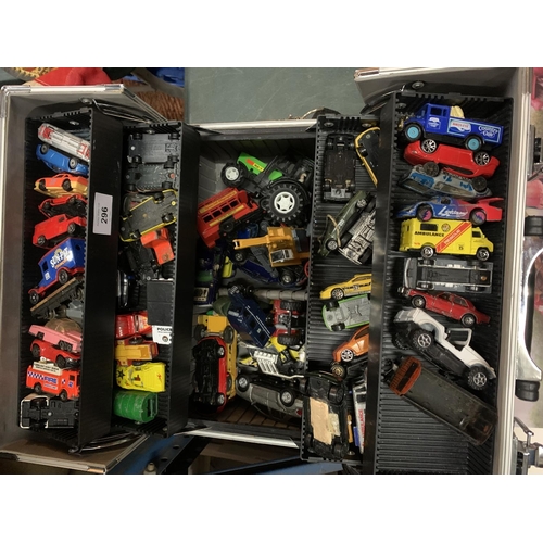 296 - A METAL TOOL BOX FILLED WITH TOY CARS