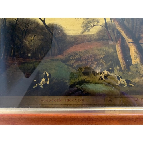 478 - A FRAMED ORIGINAL HAND GLASS PAINTING WOODCOCK SHOOTING