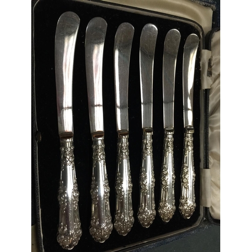 66 - TWO CASES OF FLATWARE TO INCLUDE A SET OF SIX EPNS BUTTER KNIVES TOGETHER WITH A SET OF SIX STAINLES... 